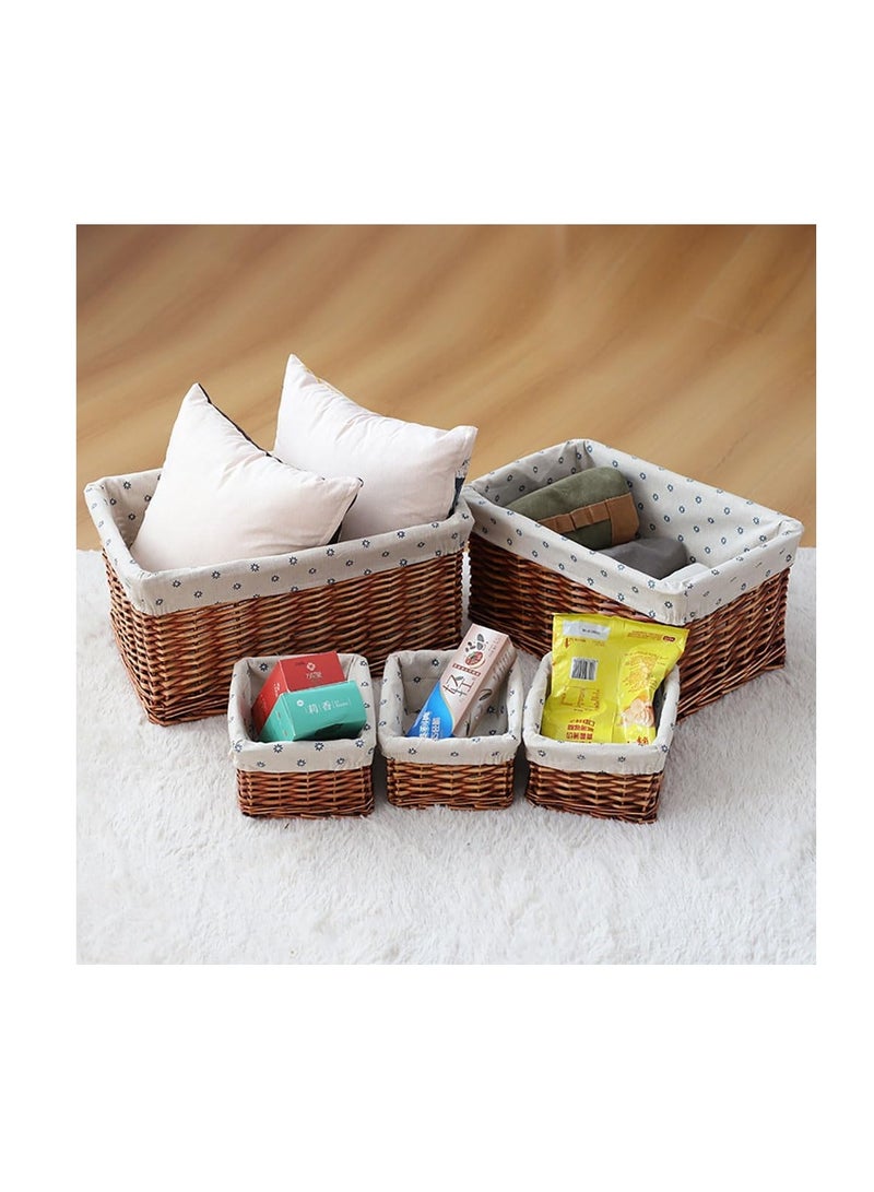 5-Piece Rattan Storage Baskets Handmade Woven Wicker Basket Desktop Storage Organizer Household Storage Box Bins for Clothes Toys Laundry and Closet (Browm)  - Image 1