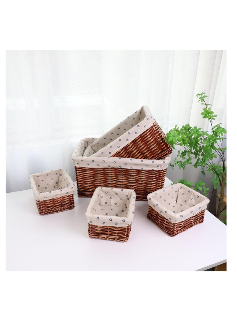 5-Piece Rattan Storage Baskets Handmade Woven Wicker Basket Desktop Storage Organizer Household Storage Box Bins for Clothes Toys Laundry and Closet (Browm)  - Image 3