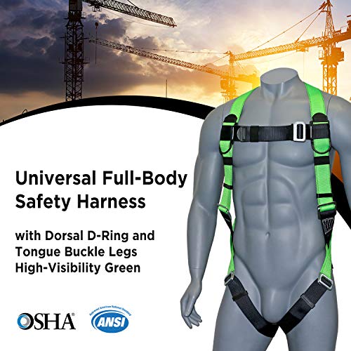 AFP Universal Full-Body Fall Protection Safety Harness with Dorsal D-Ring and Mating Buckle Legs | Roofer, Construction, Scaffolding PPE | High-Visibility Green [OSHA/ANSI Compliant] - Image 2