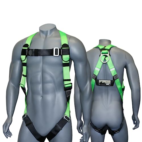AFP Universal Full-Body Fall Protection Safety Harness with Dorsal D-Ring and Mating Buckle Legs | Roofer, Construction, Scaffolding PPE | High-Visibility Green [OSHA/ANSI Compliant] - Image 1