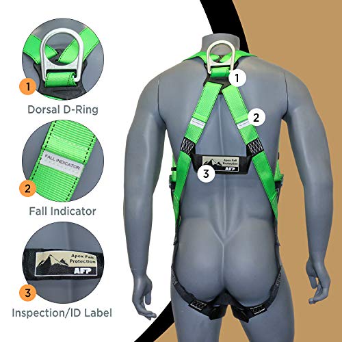 AFP Universal Full-Body Fall Protection Safety Harness with Dorsal D-Ring and Mating Buckle Legs | Roofer, Construction, Scaffolding PPE | High-Visibility Green [OSHA/ANSI Compliant] - Image 5