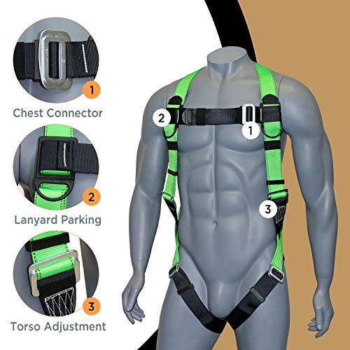 AFP Universal Full-Body Fall Protection Safety Harness with Dorsal D-Ring and Mating Buckle Legs | Roofer, Construction, Scaffolding PPE | High-Visibility Green [OSHA/ANSI Compliant] - Image 4