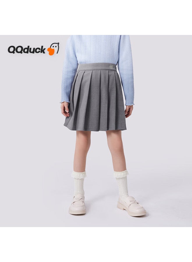 Qq Duck Children's Clothing Girls' Short Skirt Style Pleated Skirt For Teenagers Gray; Size 120 - Image 1