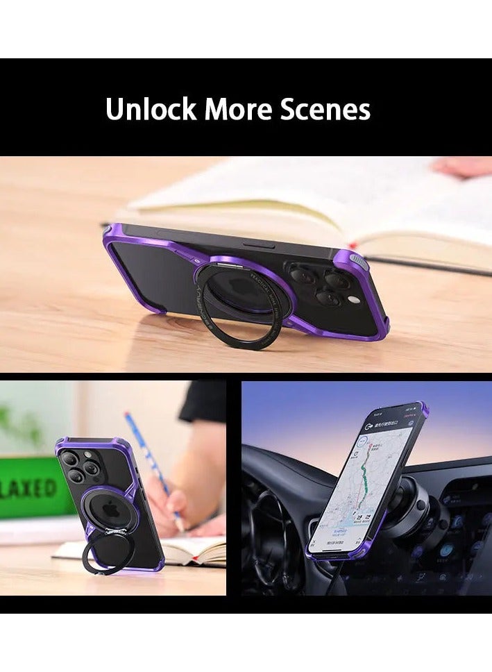 BC Z Shape Metal Magsafe Phone Case for iPhone 16 Pro Max Phone Protective Cover Bumper w/ 360° Rotation Holder - Image 4