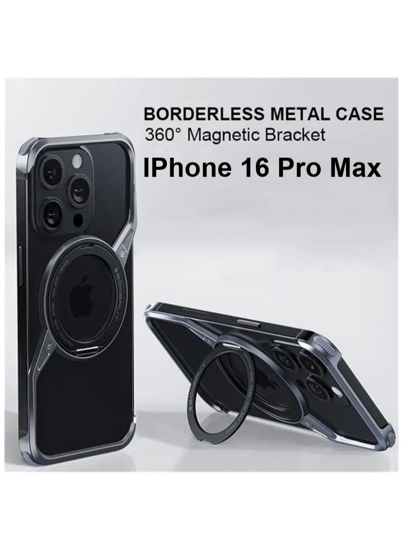 BC Z Shape Metal Magsafe Phone Case for iPhone 16 Pro Max Phone Protective Cover Bumper w/ 360° Rotation Holder - Image 1