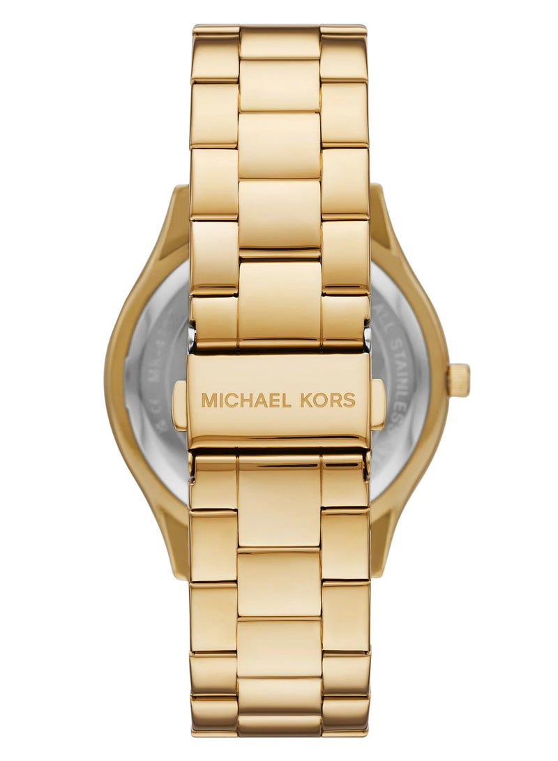 Michael Kors Girls Womens Slim Runway Three-Hand Gold-Tone Stainless Steel Watch MK4732 - Image 4