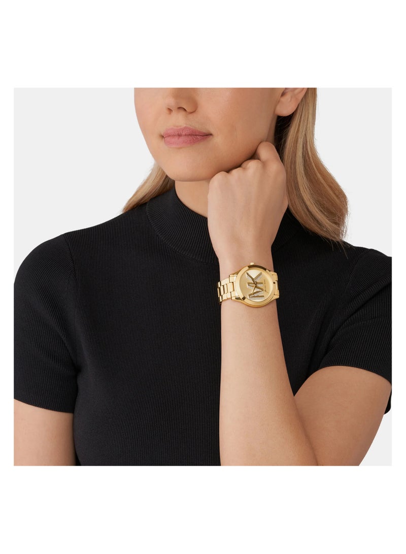 Michael Kors Girls Womens Slim Runway Three-Hand Gold-Tone Stainless Steel Watch MK4732 - Image 5