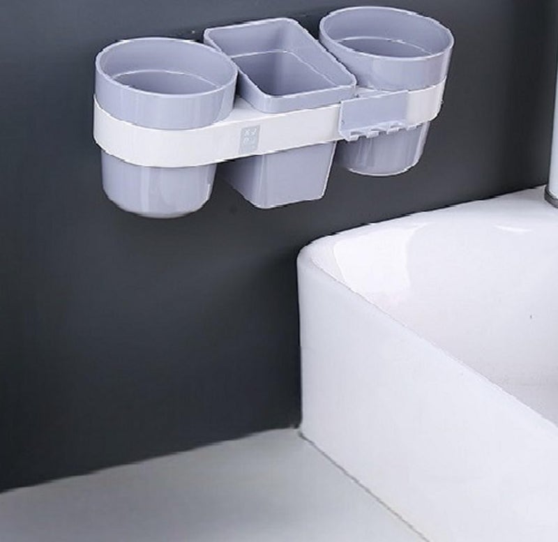 Jinila Plastic Multipurpose Storage Holder Stand for Bathroom Toothbrush Tongue Cleaner Soap Comb Razor Shaving Kit and Toiletries Cosmetics and Hair Dryer Organizer Pack of 1 Gray and Cream - Image 1