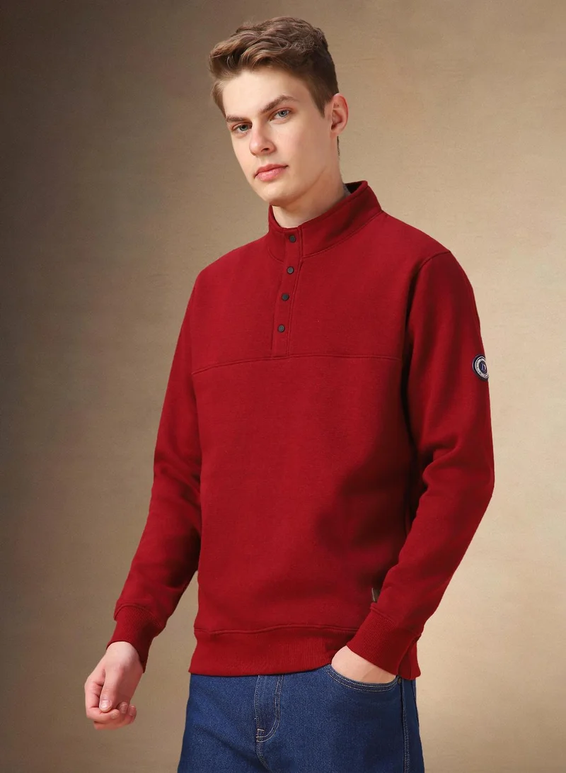 Dennis Lingo Men's Maroon Polyester Blend Solid Regular Fit Sweatshirt