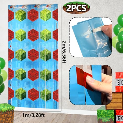 Bexlora Video Game Party Backdrops Birthday Decorations, 2 Pcs 3.28 x 6.56 Ft Video Game Foil Fringe Curtains Streamer for Boys Gaming Photo Booth Props Party Supplies - Image 2