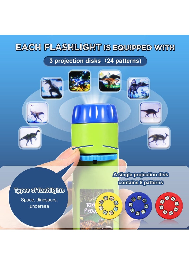 SYOSI Slide Projector Flashlight with 72 Patterns, 3 Pack Projector Torches Dinosaur Space Ocean Unicorn Nature Animal Toy Educational Learning Projector Toys for Cognition Bedtime Education - Image 2