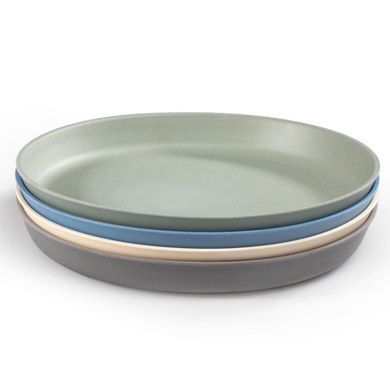 WeeSprout Bamboo Plates Set of 4 KidSized Dinnerware Dishwasher Safe Melamine Dishware Blue Green Gray  Beige Without Lids