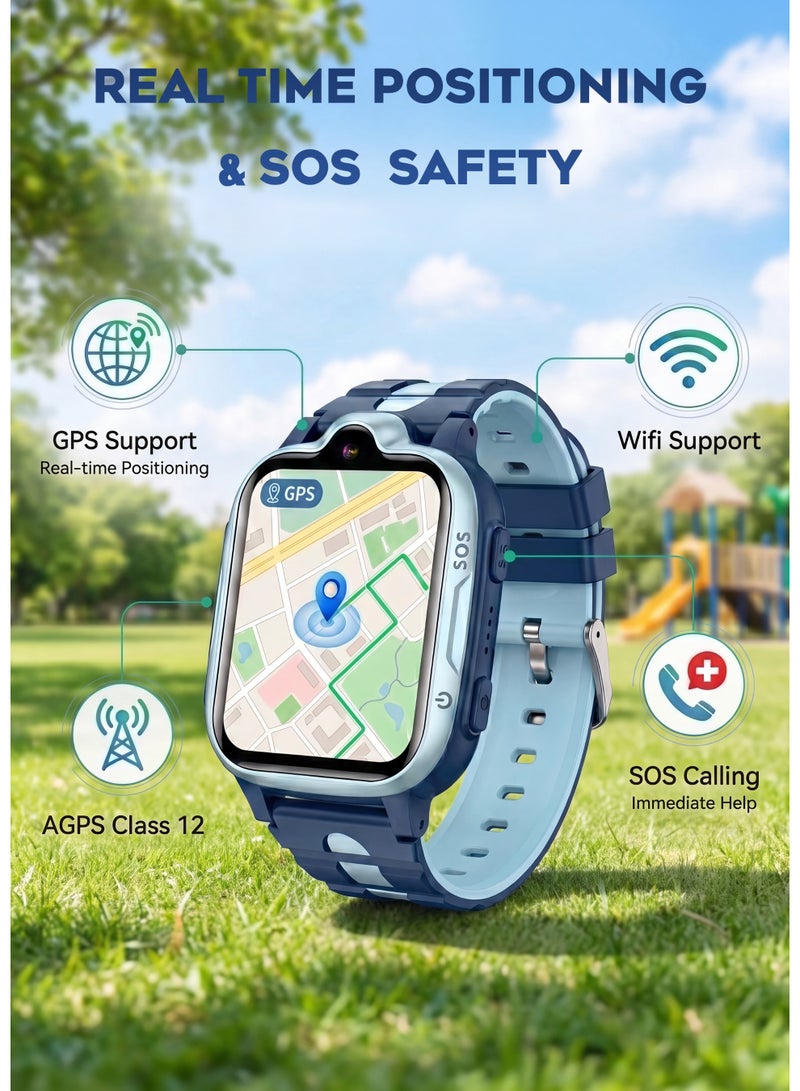 جي تاب ساعة G-Tab WK1  الذكية للأطفال بتقنية 4G مع مكالمات فيديو وGPS للأولاد – تتبع الموقع في الوقت الفعلي، مكالمات 4G، زر استغاثة SOS، شاشة 1.69 بوصة، مقاومة للماء بمعيار IPX7، بطارية تدوم حتى 9 أيام، تدعم شريحة SIM، تحكم أبوي، اللون الأزرق - Image 5