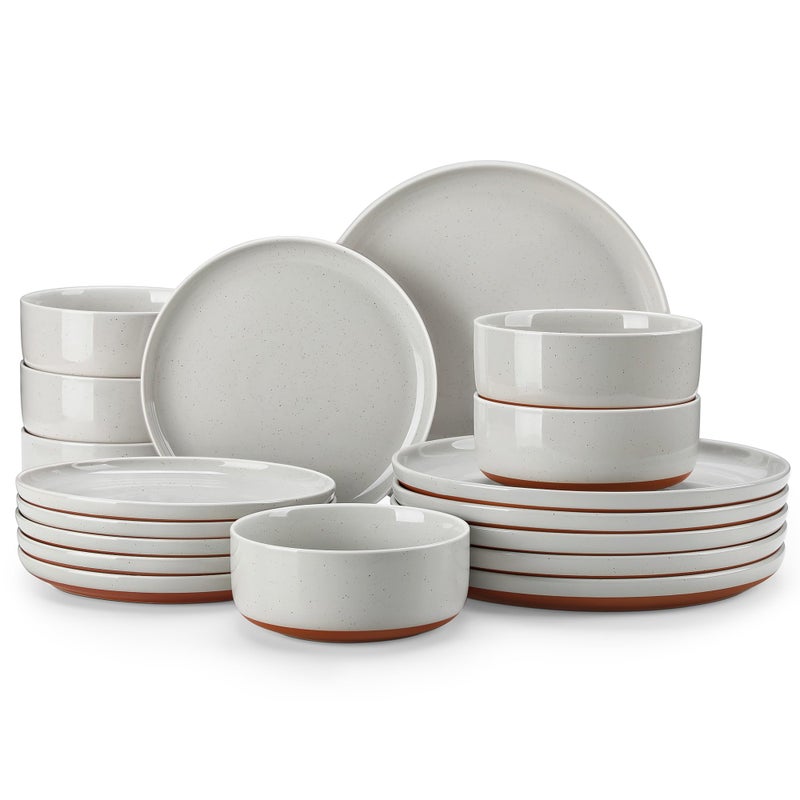 MALACASA Plates and Bowls Sets, 18 Pieces Modern Ceramic Dinnerware Set for 6 Kitchen Dinner Set Stoneware Dishware Dishes Set Microwave and Dishwasher Safe, Grey, Series TARA - Image 1