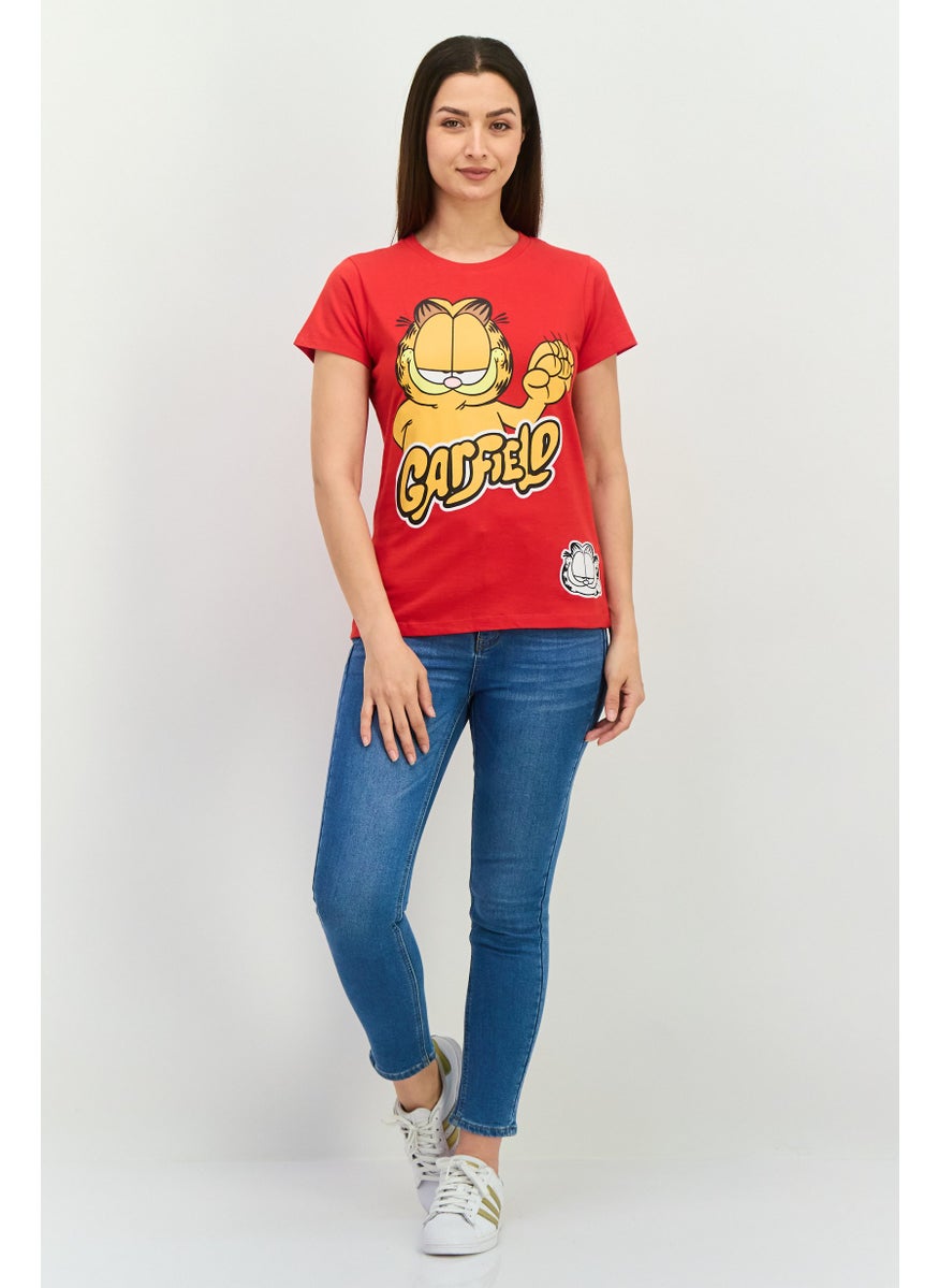 nickelodeon Women Round Neck Short Sleeve Garfield T-Shirt, Red  - Image 4