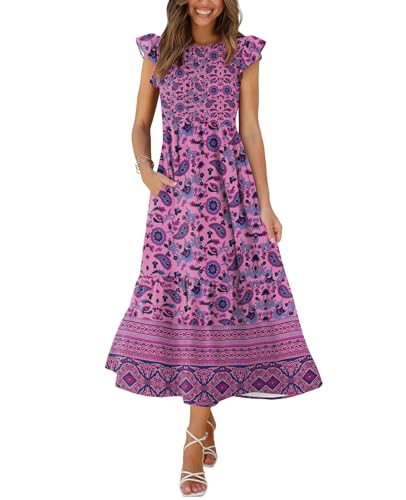 OFEEFAN Flowy Dresses Bridal Shower Dress Boho Dress for Women Purple Paisley XL - Image 1