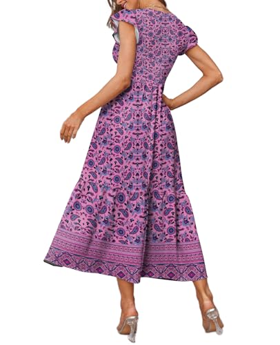 OFEEFAN Flowy Dresses Bridal Shower Dress Boho Dress for Women Purple Paisley XL - Image 3