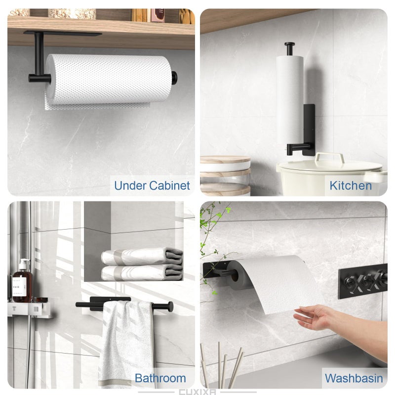 Cuxixa Paper Towel Holder Under Cabinet 2 Pack  Under Counter Paper Towel Holder Wall Mount With Self Adhesive And Screws For Kitchen  Bathroom  Rv(Stainless Steel  Black) - Image 2