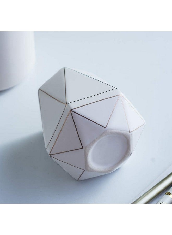 YOSCO Ceramic Desk Cute Pen Holder Stand Gold Line Pencil Cup Pot Desk Organizer Makeup Brush Holder (White) - Image 5