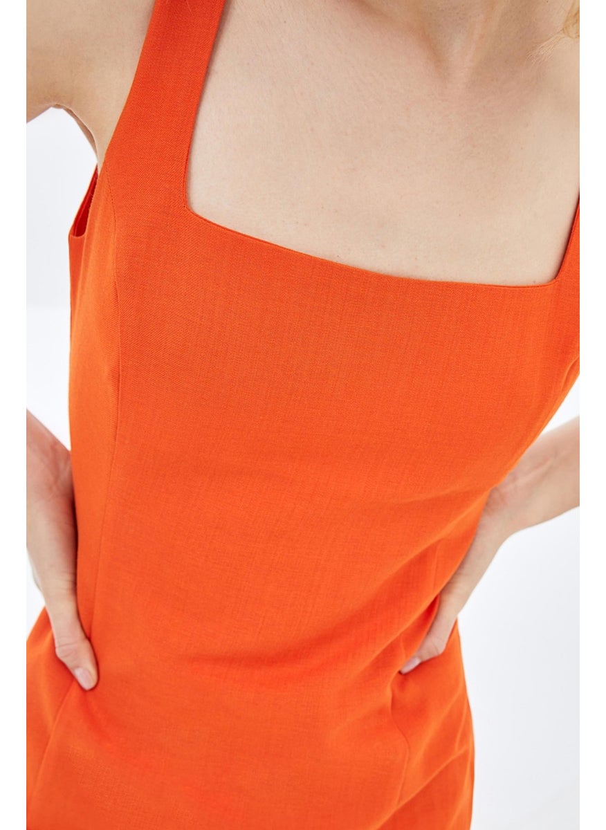 Orange Square Neck Midi Length Linen Dress - pzsku/ZFE77E61C0EA28A75A91CZ/45/_/1731413525/25b35289-855c-4ebc-872d-76163feb9c4b