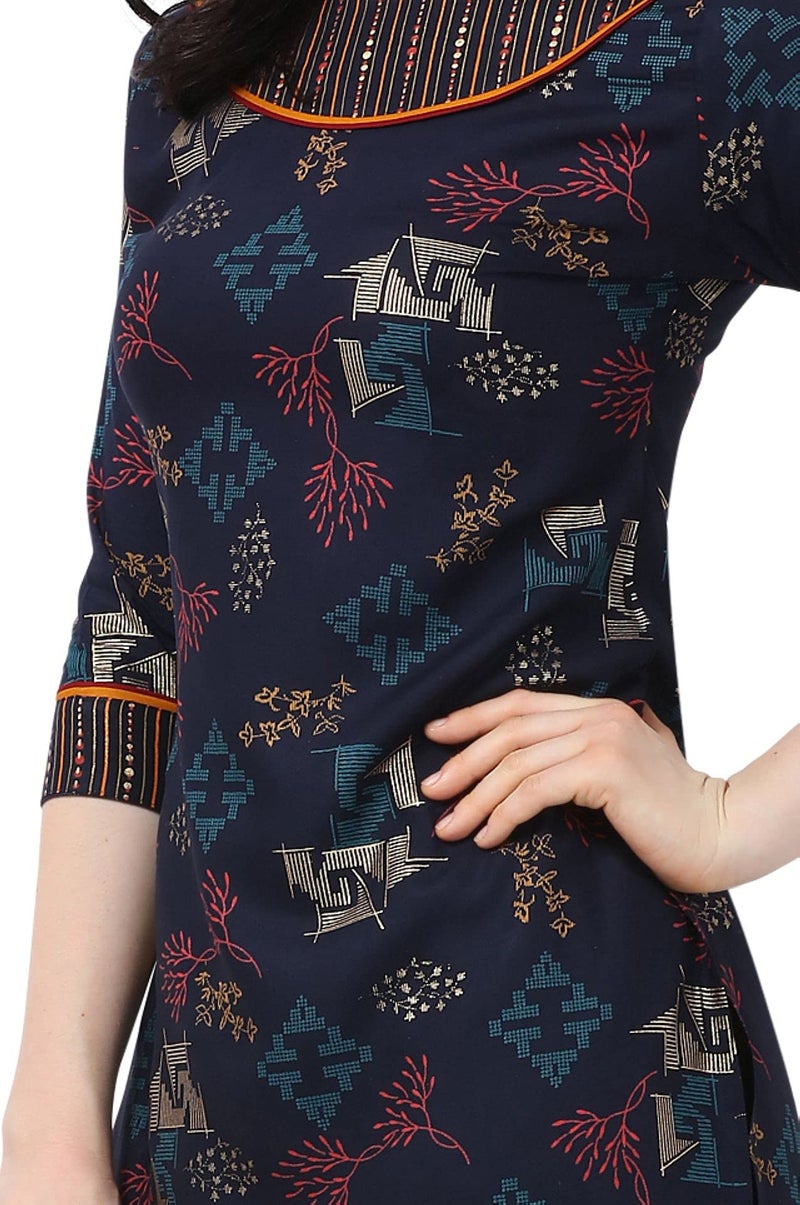 SHOPPING QUEEN Women's Rayon Printed Kurta Palazzo Set (A241_Blue_L) - Image 5