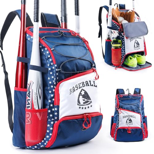 VIGEGARI Baseball Softball Bag for Youth Adult with 4 Bat Sleeves Shoe Compartment Baseball Backpack for TBall Softball Equipment Baseball Gear Boys 812 - Image 1