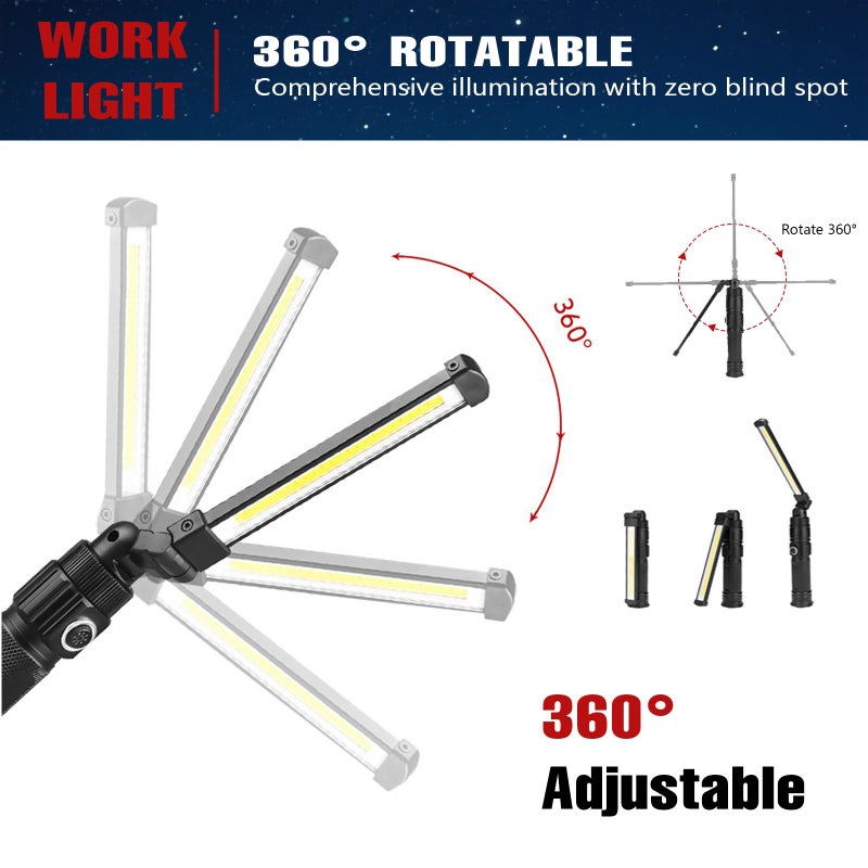 Lisaruq Rechargeable Work Light, 360Â° Rotate Design, Magnetic LED Work Light Foldable Flashlight,5 Lighting Modes,Mechanic Light, Portable Outdoor Lamp for Car Repair,Camping, Emergency - Image 5