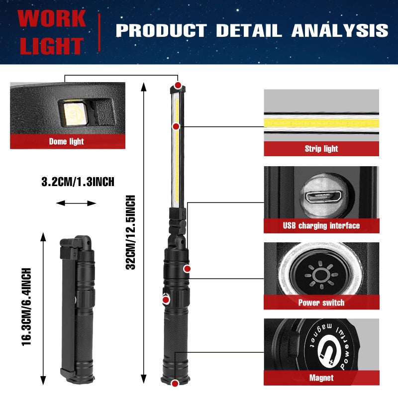Lisaruq Rechargeable Work Light, 360Â° Rotate Design, Magnetic LED Work Light Foldable Flashlight,5 Lighting Modes,Mechanic Light, Portable Outdoor Lamp for Car Repair,Camping, Emergency - Image 3