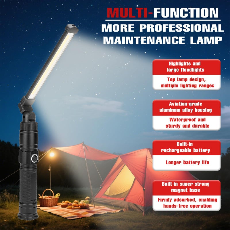 Lisaruq Rechargeable Work Light, 360Â° Rotate Design, Magnetic LED Work Light Foldable Flashlight,5 Lighting Modes,Mechanic Light, Portable Outdoor Lamp for Car Repair,Camping, Emergency - Image 2