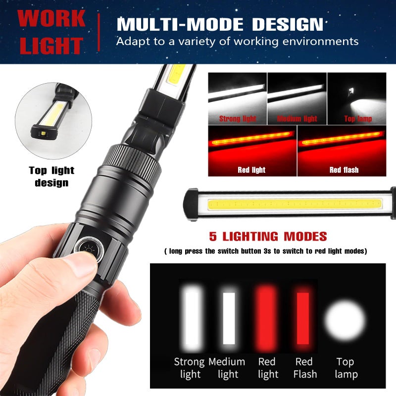 Lisaruq Rechargeable Work Light, 360Â° Rotate Design, Magnetic LED Work Light Foldable Flashlight,5 Lighting Modes,Mechanic Light, Portable Outdoor Lamp for Car Repair,Camping, Emergency - Image 4