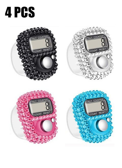 4 Pcs Finger Counters - 5 Digital LED Electronic Finger Counter, Mechanical Manual Clicker Number Lap Tracker Tally Counter with Bling Design Mini Ring Stick Counter Multicolour