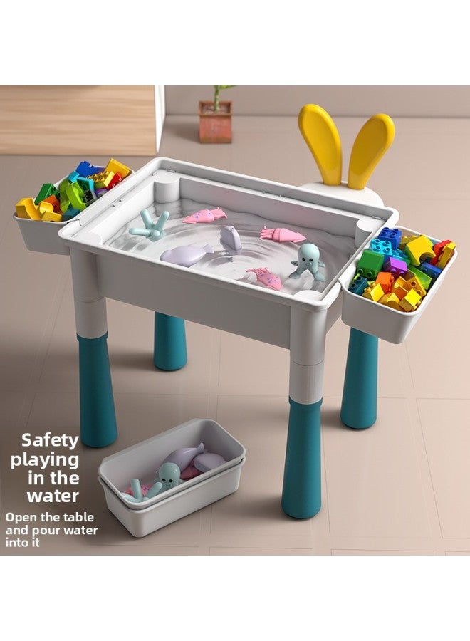 متوافق مع جزيئات ليغو الكبيرة DIY طاولة مربعة طويلة ألعاب تعليمية متعددة الوظائف منزلق 42 × 32 طاولة بناء - اللون: طاولة + مقعد + 441 جسيم - Image 4