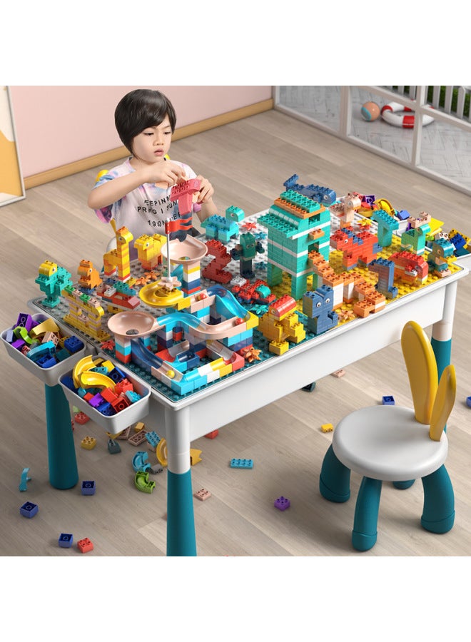 متوافق مع جزيئات ليغو الكبيرة DIY طاولة مربعة طويلة ألعاب تعليمية متعددة الوظائف منزلق 42 × 32 طاولة بناء - اللون: طاولة + مقعد + 441 جسيم - Image 5