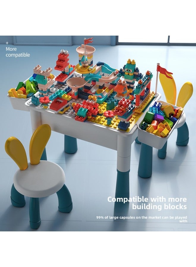 متوافق مع جزيئات ليغو الكبيرة DIY طاولة مربعة طويلة ألعاب تعليمية متعددة الوظائف منزلق 42 × 32 طاولة بناء - اللون: طاولة + مقعد + 441 جسيم - Image 2