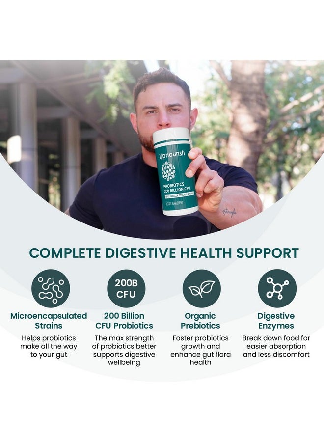 UpNourish - UpNourish Probiotics - 200 Billion CFUs, 15 Strains, Prebiotics & Enzymes - 60 Vegan Capsules - Image 1