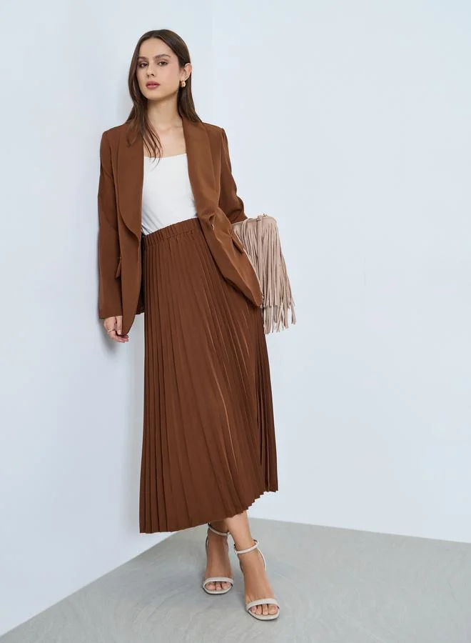 Take Two Brown Lapel Blazer and Pleated Skirt Co-ords