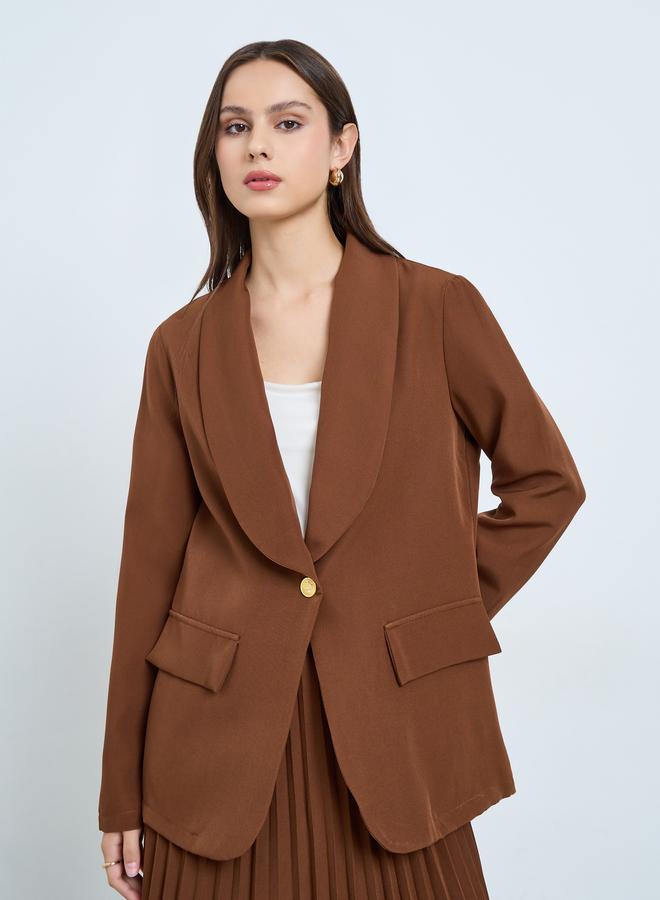 Take Two Brown Lapel Blazer and Pleated Skirt Co-ords - Image 2