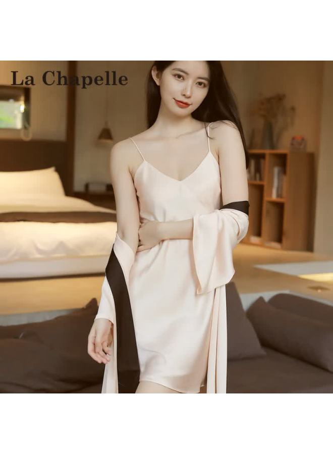 La Chapelle Ice Silk Women's Camisole Nightdress Spring Autumn Thin Homewear Set Gift Box - Image 4