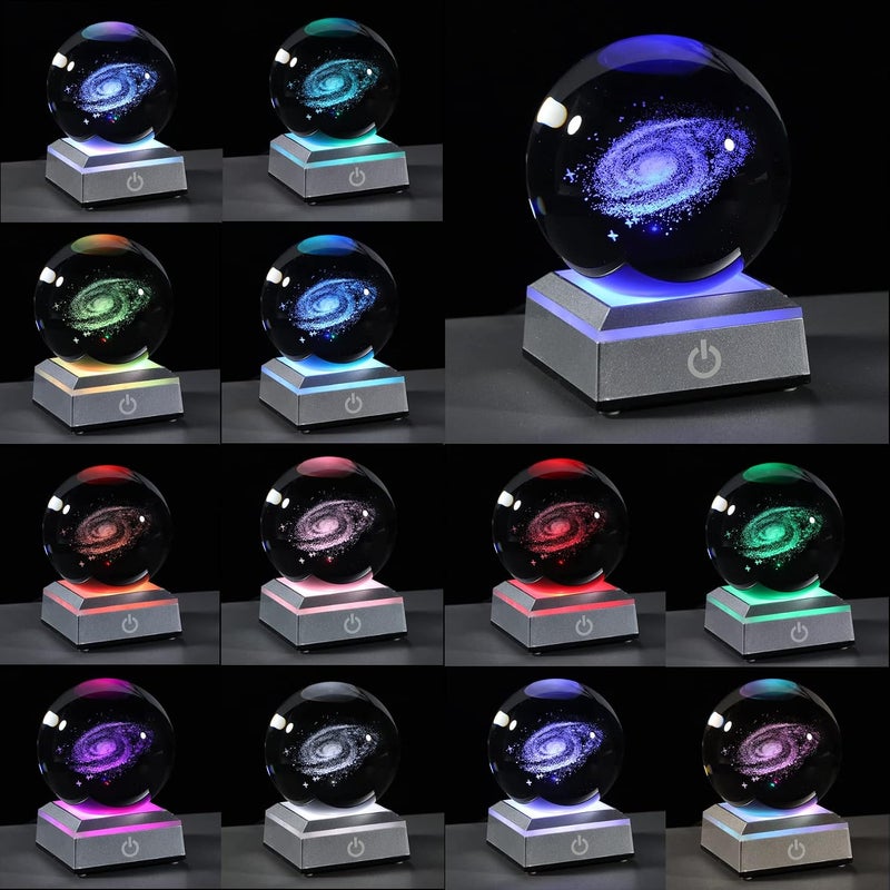 Qianwei 3D Solar System Crystal Ball Night Light 80mm, K9 Crystal Planet Model with 6-Mode Color Changing LED Base, Laser Engraved Galaxy Lamp for Bedroom Desk Decor, Astronomy Space Gift for Kids and Adults - Image 2