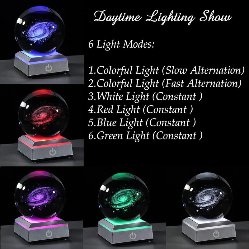 Qianwei 3D Solar System Crystal Ball Night Light 80mm, K9 Crystal Planet Model with 6-Mode Color Changing LED Base, Laser Engraved Galaxy Lamp for Bedroom Desk Decor, Astronomy Space Gift for Kids and Adults - Image 3