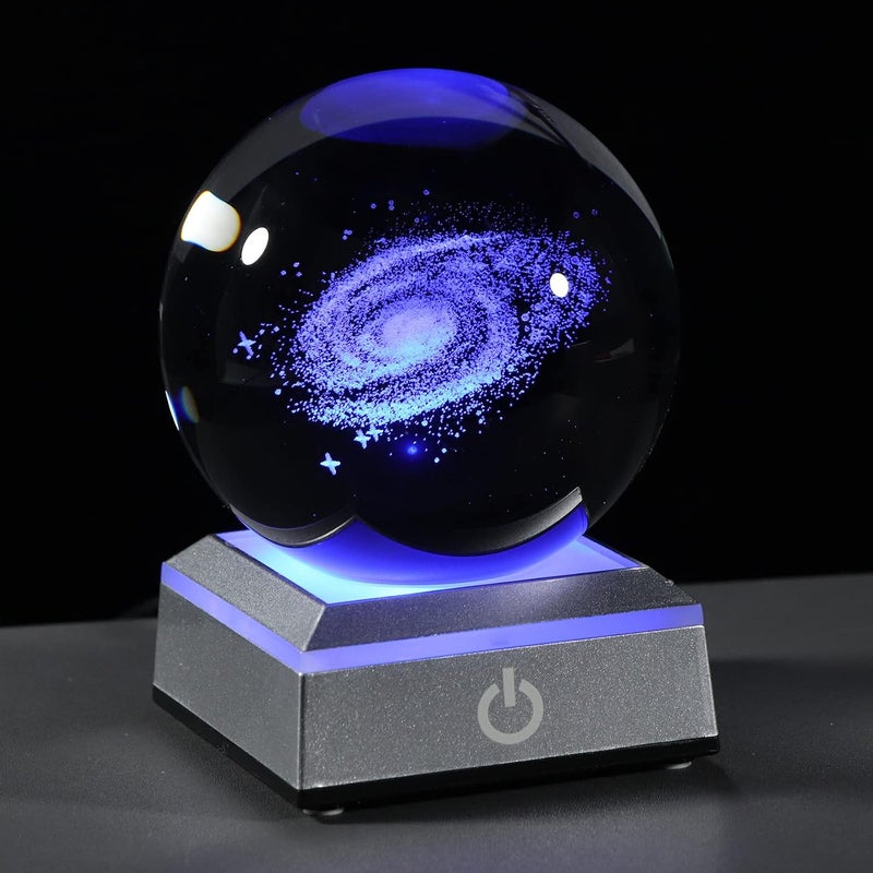 Qianwei 3D Solar System Crystal Ball Night Light 80mm, K9 Crystal Planet Model with 6-Mode Color Changing LED Base, Laser Engraved Galaxy Lamp for Bedroom Desk Decor, Astronomy Space Gift for Kids and Adults - Image 1