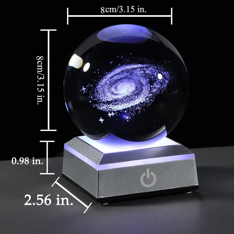 Qianwei 3D Solar System Crystal Ball Night Light 80mm, K9 Crystal Planet Model with 6-Mode Color Changing LED Base, Laser Engraved Galaxy Lamp for Bedroom Desk Decor, Astronomy Space Gift for Kids and Adults - Image 4