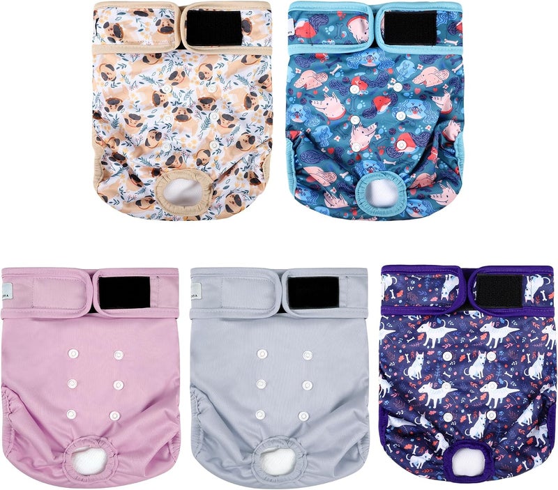 ZINGTERRA 5Pack Female Dog Diapers Washable,Reusable Diaper for Doggie,Highly Absorbent Dog Diaper,Adjustable Leakproof Puppy Diapers Skirt for Heat,Incontinence,Period Doggy Nappies - Image 1