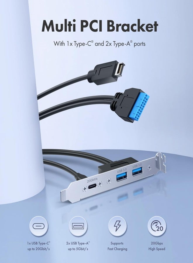 GRAUGEAR 20Gbps USB3.2 Gen2x2 USB-C Front Panel Adapter, Motherboard Header Extension Cable, USB-C and USB to USB3.2 Type-E Key-A 20-Pin and 19-Pin USB3.0 Connectors with PCIe Bracket[G-AD-ETC2A-20G] - Image 2
