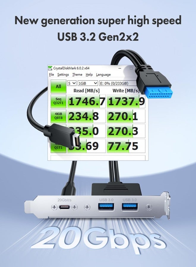GRAUGEAR 20Gbps USB3.2 Gen2x2 USB-C Front Panel Adapter, Motherboard Header Extension Cable, USB-C and USB to USB3.2 Type-E Key-A 20-Pin and 19-Pin USB3.0 Connectors with PCIe Bracket[G-AD-ETC2A-20G] - Image 4