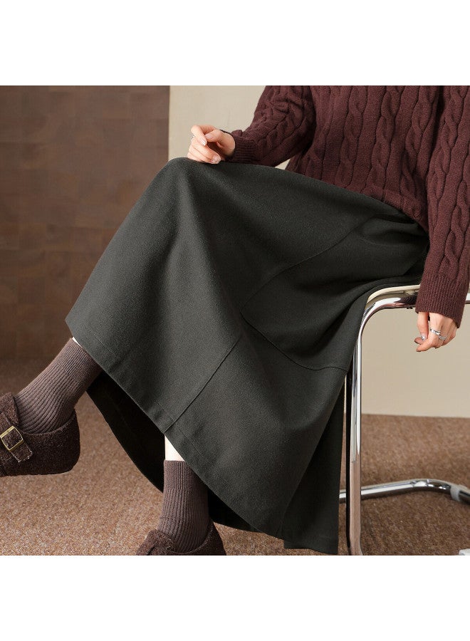 Dme winter Relaxed Elastic Waist A-line Skirt Warm Starry Wool Women's Skirt - Image 4
