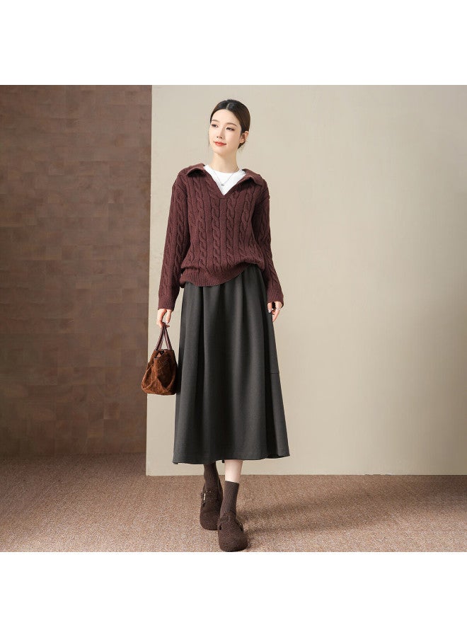 Dme winter Relaxed Elastic Waist A-line Skirt Warm Starry Wool Women's Skirt - Image 3