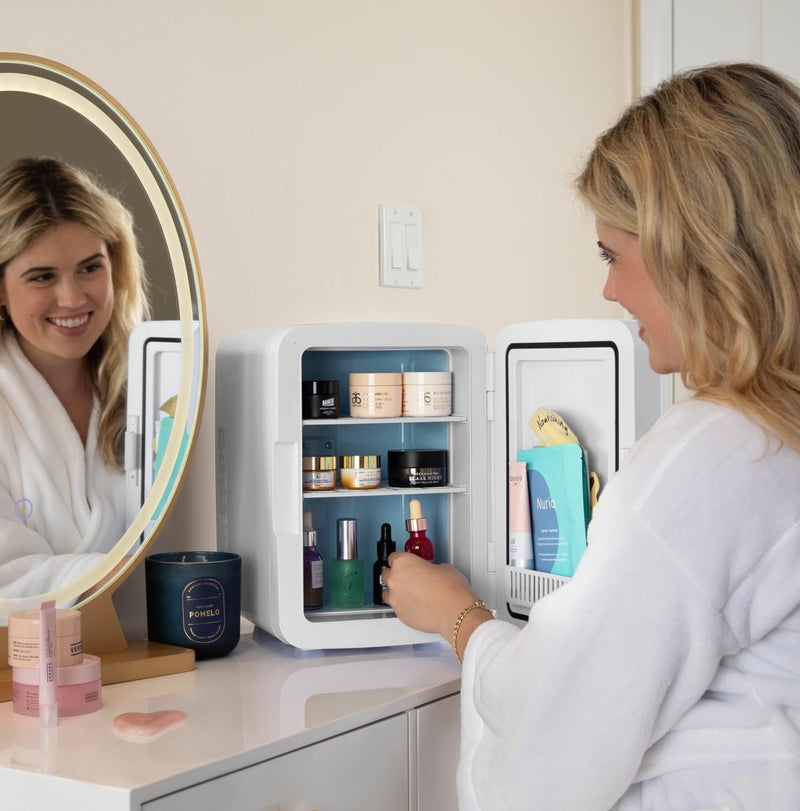 Cooluli 10L Mini Fridge for Bedroom, Car, Office Desk & Dorm - Portable Thermoelectric Cooler & Warmer for Food, Drinks, Skincare - Compact Refrigerator with Glass Front, Pink - Image 3