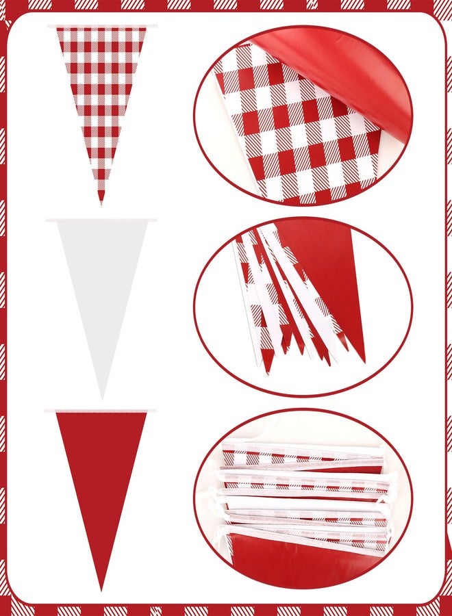 Adecortalk 6 Pack Red Party Decorations Red Plaid Checkered White Pennant Banner Flag 9.12ft Pre-Strung Bunting Garland for Kids Birthday Wedding Christmas Carnival Outdoor Home Festival Decorations - Image 3