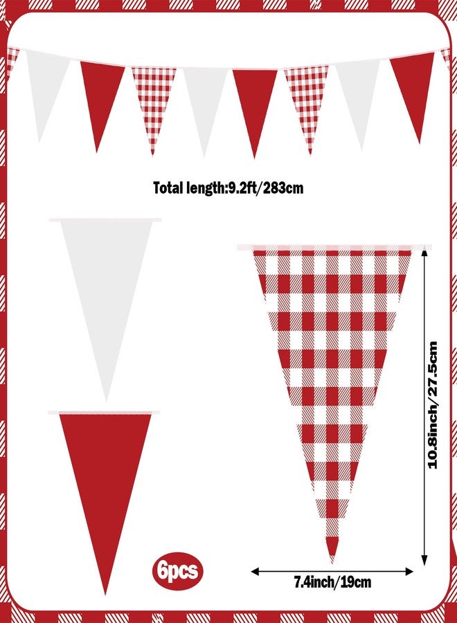 Adecortalk 6 Pack Red Party Decorations Red Plaid Checkered White Pennant Banner Flag 9.12ft Pre-Strung Bunting Garland for Kids Birthday Wedding Christmas Carnival Outdoor Home Festival Decorations - Image 2